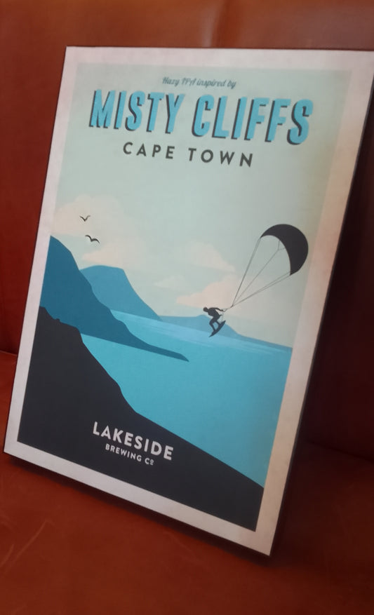 LAKESIDE POSTER WOOD PRINTS, MISTY CLIFFS CAPE TOWN